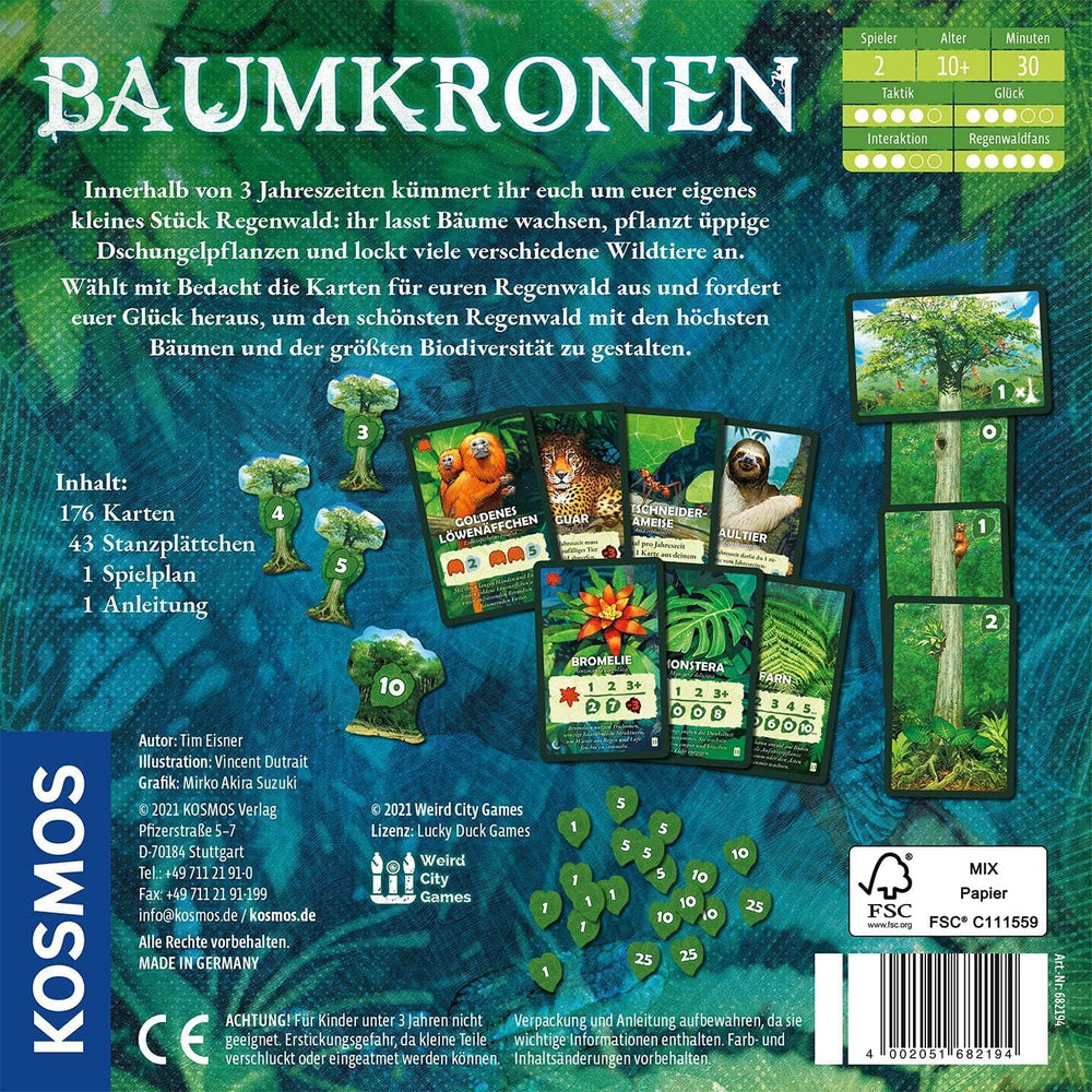 Kosmos 682194 Treetops, Under the Rainforest Canopy, Spiel für zwei Spieler, Gesellschaftsspiel, Brettspiel ab 10 Jahren über den Regenwald, Bäume, Pflanzen und Tiere