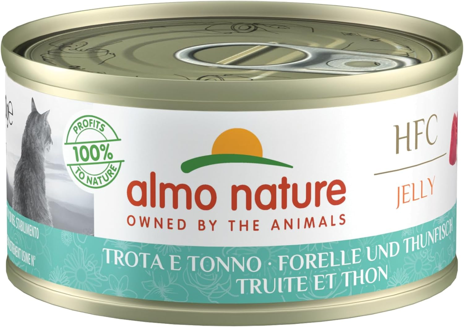 Almo Nature HFC Jelly - Hrană umedă pentru pisici adulte - Păstrăv și Ton - Calitate umană, Fără gluten - 6 x 70g