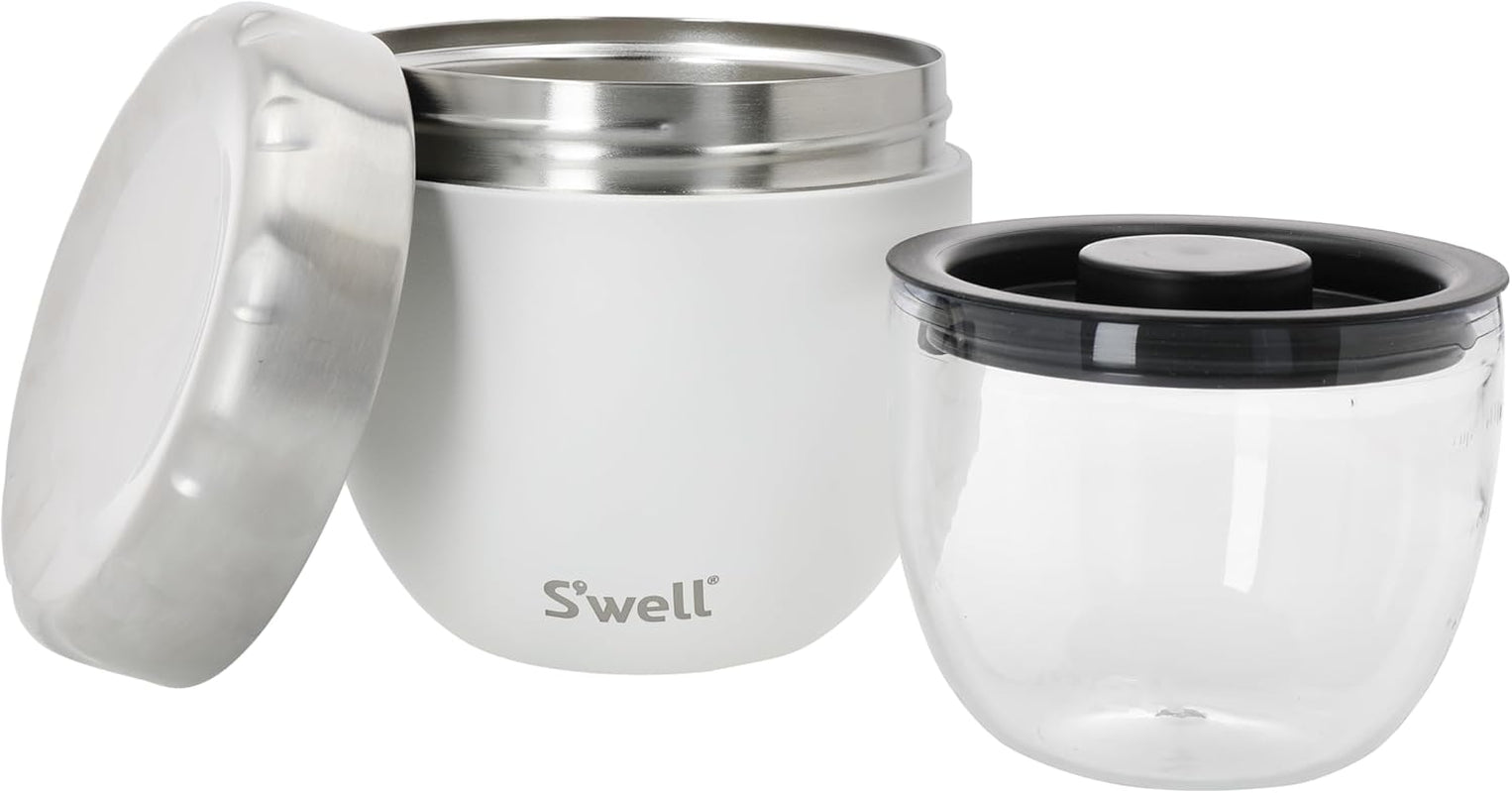 Bol pentru mâncare Eats 2 în 1 cu capac cu șurub, 636 ml, piatră de lună, sticlă pentru mâncare izolată triplu și etanșă pentru până la 11h rece/7h caldă în timpul călătoriilor Cutii depozitare alimente Naty Shop