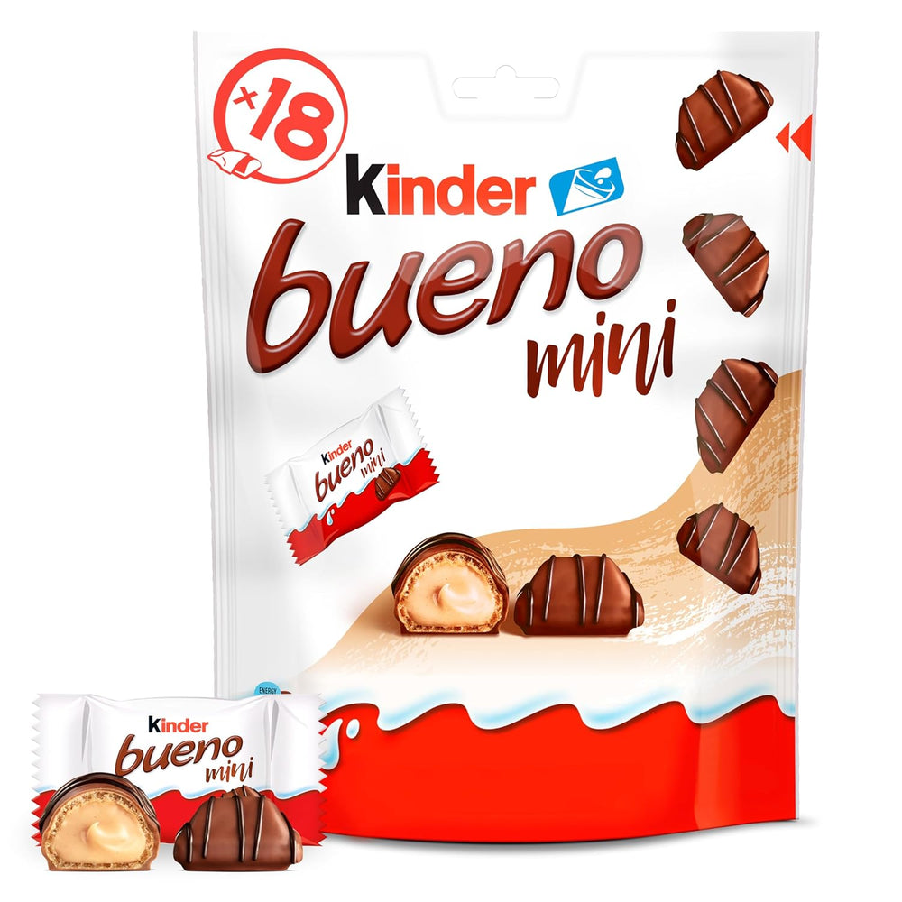 Kinder Bueno Mini – Knusprige Waffel-Schokoriegel, Milchcreme und Haselnüsse und feine Milchschokolade – Karnevals-Leckereien – 1 Beutel Mini einzeln verpackte Riegel (1 x 108 g)