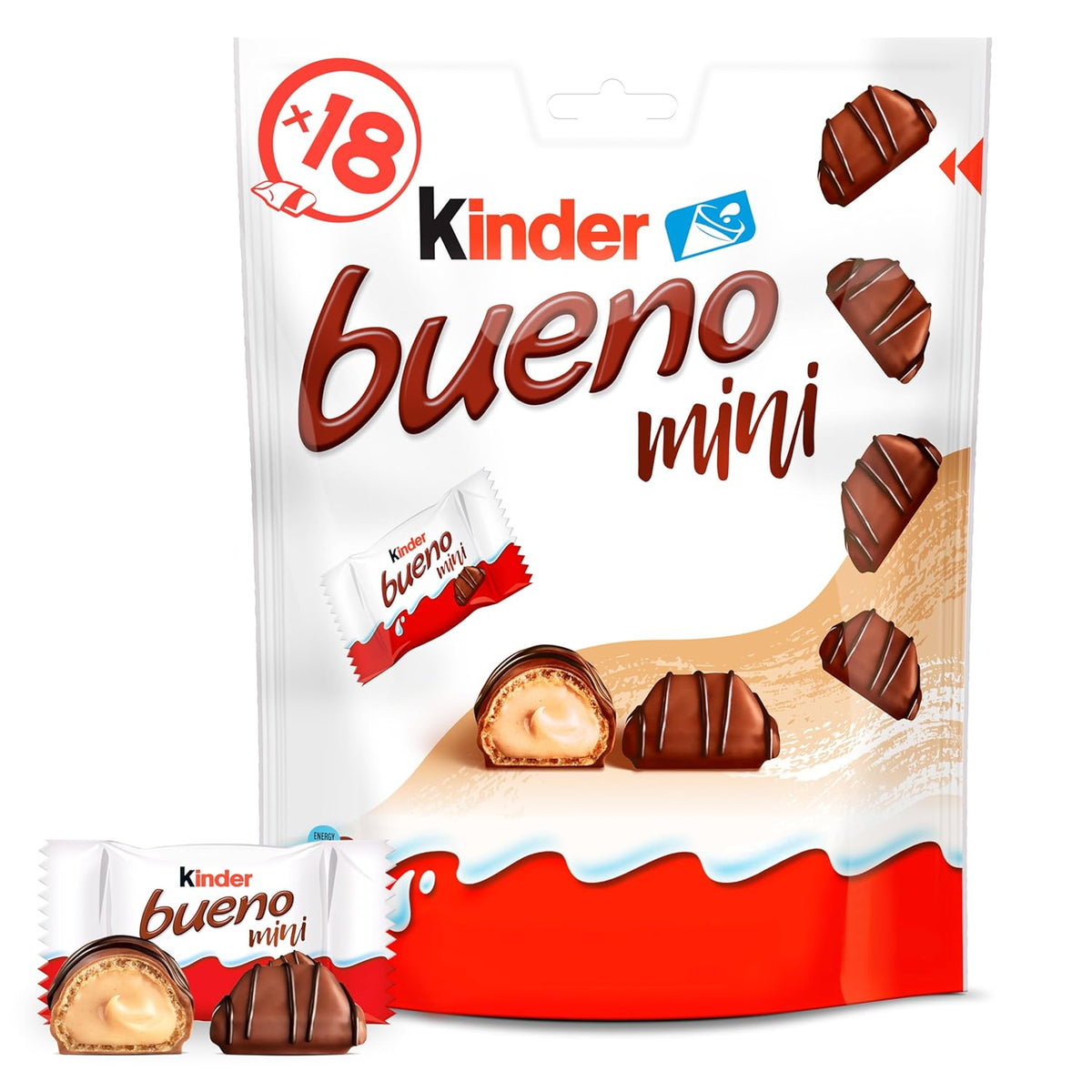 Kinder Bueno Mini – Knusprige Waffel-Schokoriegel, Milchcreme und Haselnüsse und feine Milchschokolade – Karnevals-Leckereien – 1 Beutel Mini einzeln verpackte Riegel (1 x 108 g)