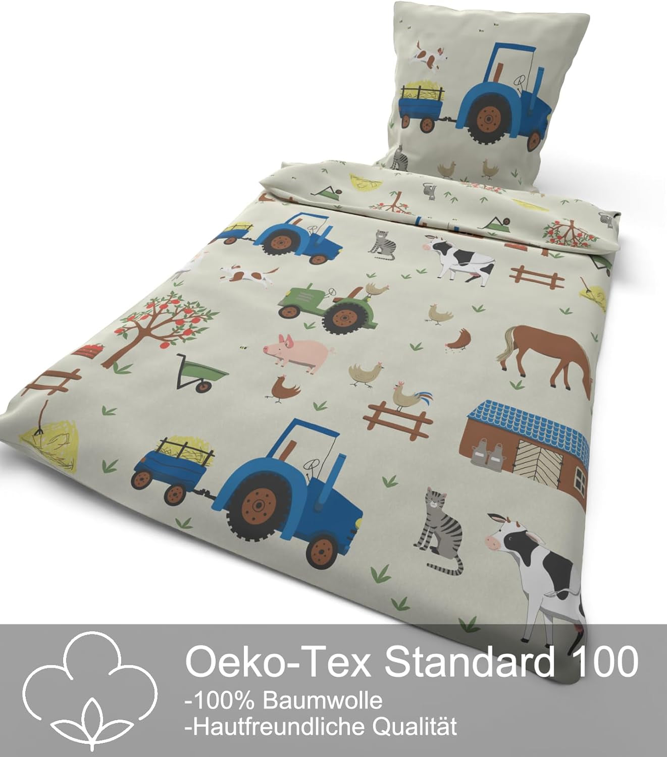 Skybrands Kinder Bettwäsche Tiere 135X200 Bauernhof Kinderbettwäsche Bagger Traktor Baumwolle Kinderbettwäsche 2Tgl. Für Jungen und Mädchen Naty Shop