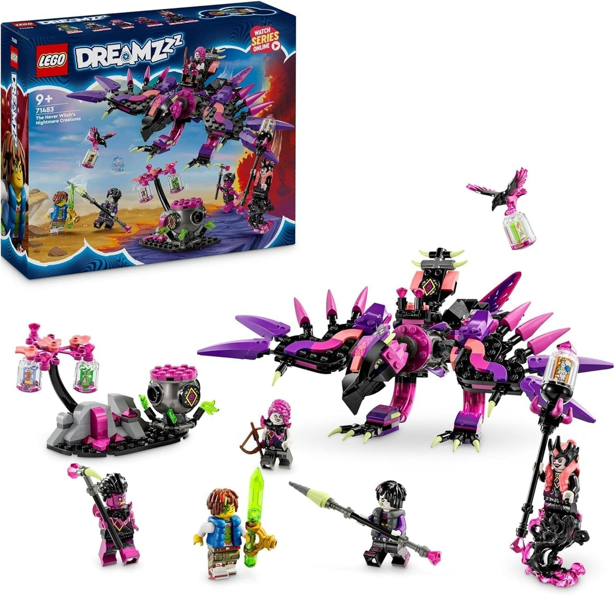 LEGO Dreamzzz 3-In-1 The Nightmare Creatures Of The Never Witch, jucărie magică pentru copii, cazan construibil, lup sau corb, set de fantezie pentru fete și băieți de la 9 ani 71483 Seturi de constructie Besuche den LEGO-Store Titlu implicit