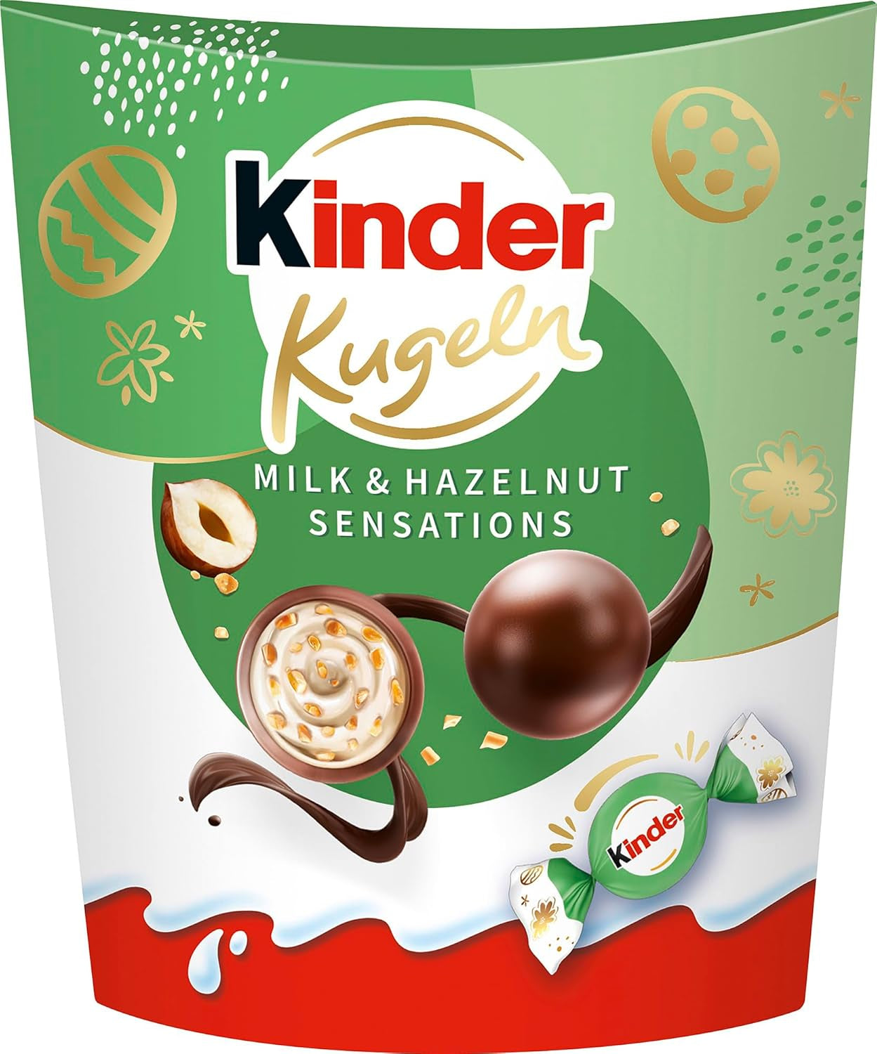 Kinder Milk & Hazelnut Sensations Kugeln 90g – Milchschokoladenkugeln mit cremiger Milchfüllung und Haselnussstückchen – Osterschokolade, Ostersüßigkeiten – Ostergeschenk und Souvenir