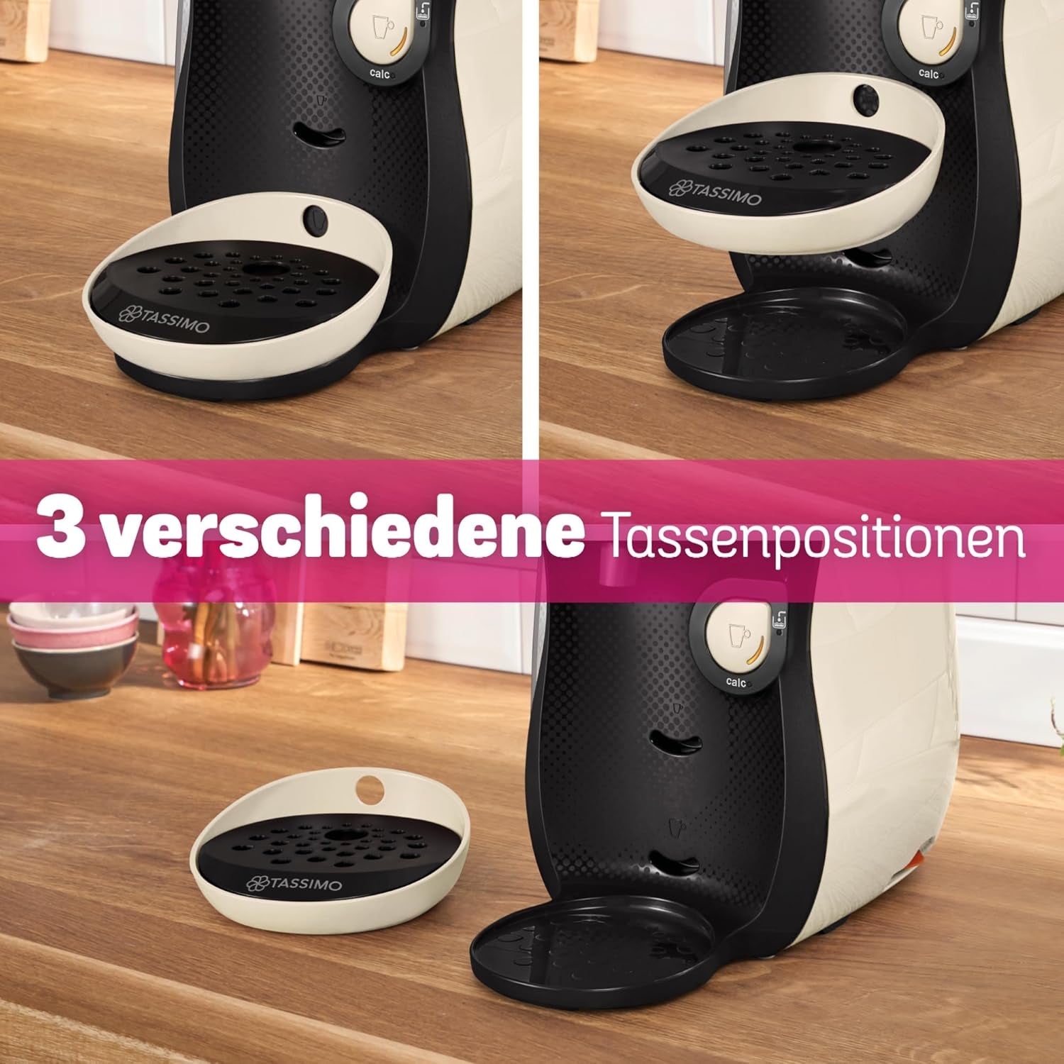 Espressor cu capsule Bosch Tassimo Happy Friendly TAS107E, peste 70 de băuturi, potrivit pentru toate tipurile de cești, oprire automată, sustenabil, dozare perfectă, economie de spațiu, 1400 W, crem/negru