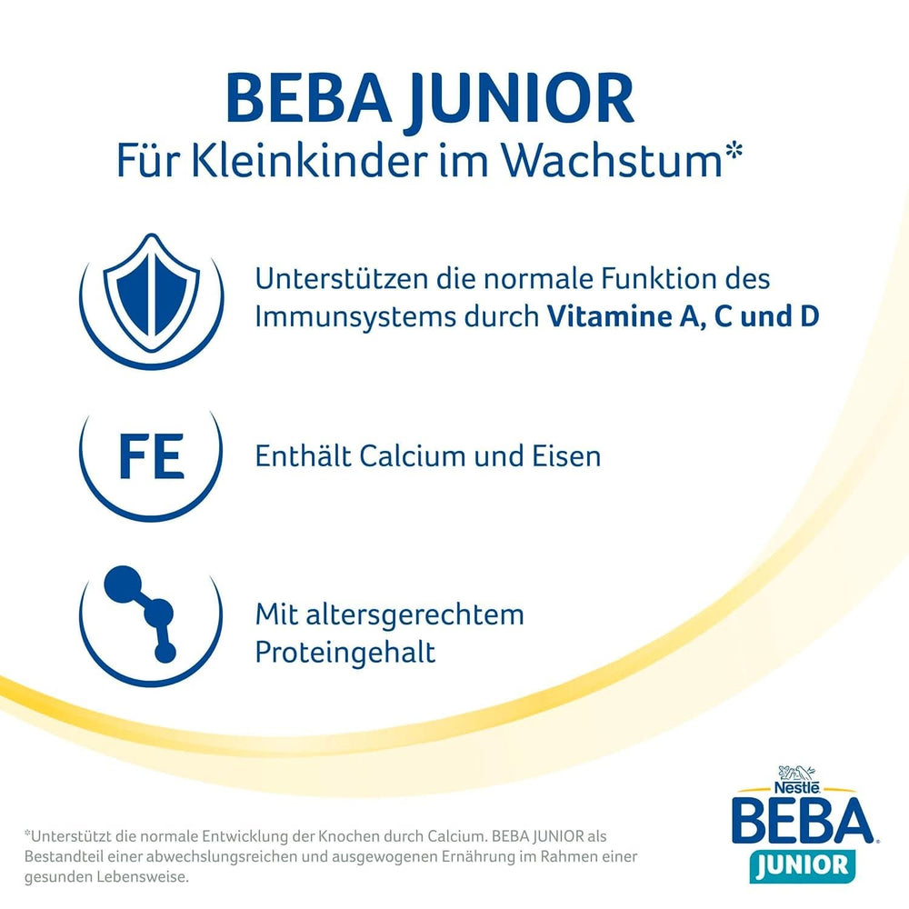 BEBA Junior 2+ Milchgetränk zum 2. Geburtstag, HMO 2'-FL Babynahrung, nur Laktose, frei von Palmöl, Packung 6 (6 x 800 g) Mutter und Baby Naty Shop