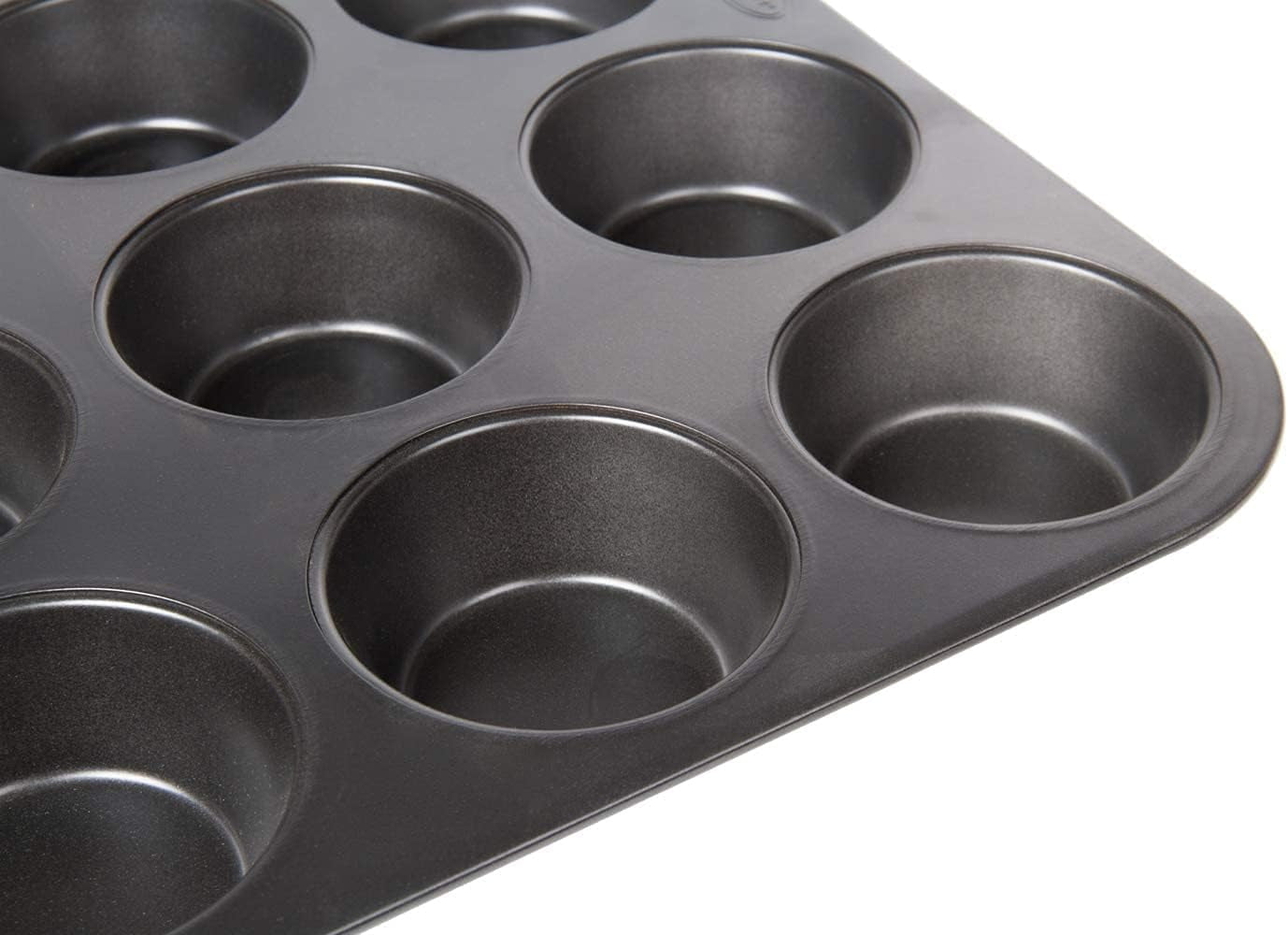 Wenco Muffinform 12Er Antihaft Backblech, Spülmaschinengeeignet, Karbonstahl – Muffinblech Für 12 Muffin – Hitzebeständig Bis 220°C, Schwarz Formen und Backbleche Naty Shop