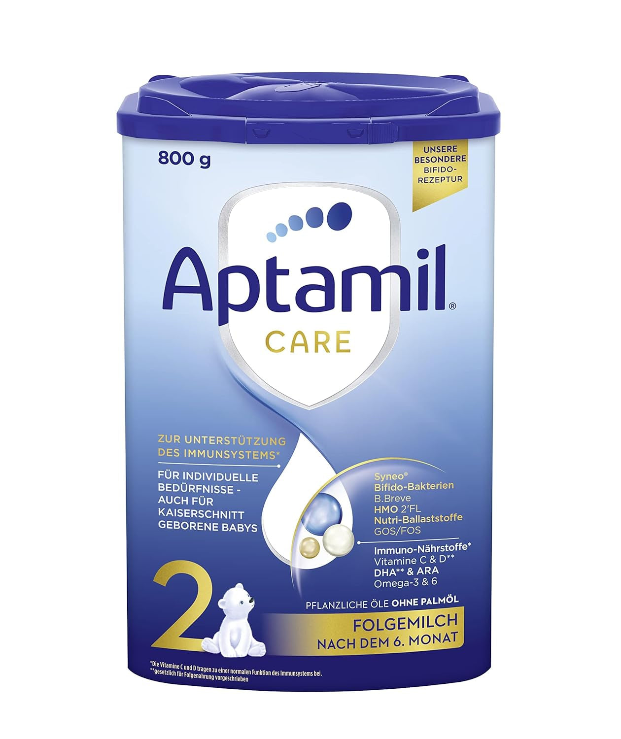 Aptamil Care 2 – Folgemilch nach 6 Monaten, mit Omega 3 und 6, DHA und ARA, palmölfrei, Babynahrung, Milchpulver, 1 x 800 g (6er Pack)