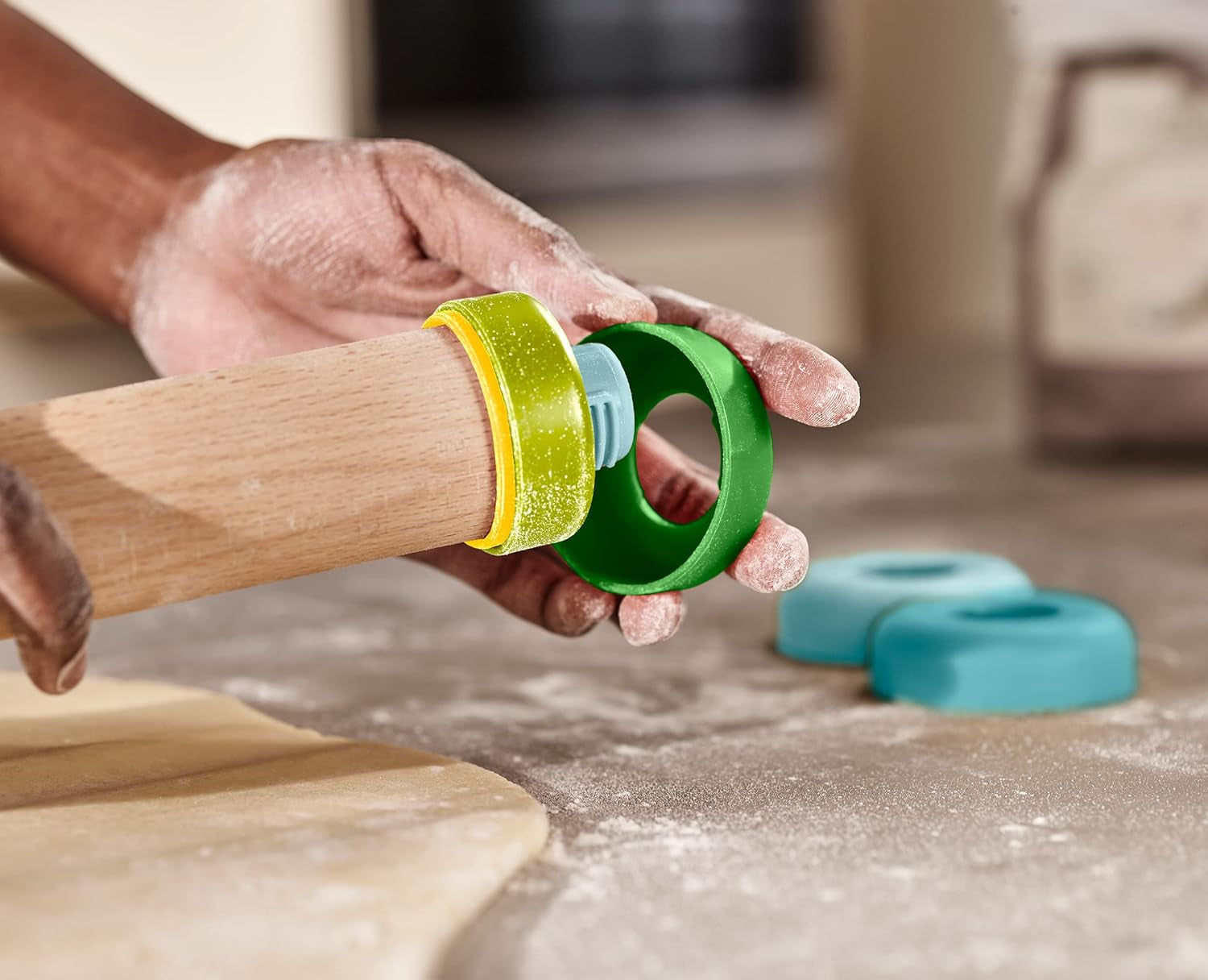 Joseph Joseph Duo Nudelholz mit einstellbarer Teigdicke, Back- und Teigroller, Buchenholz, Mehrfarbig, Opal