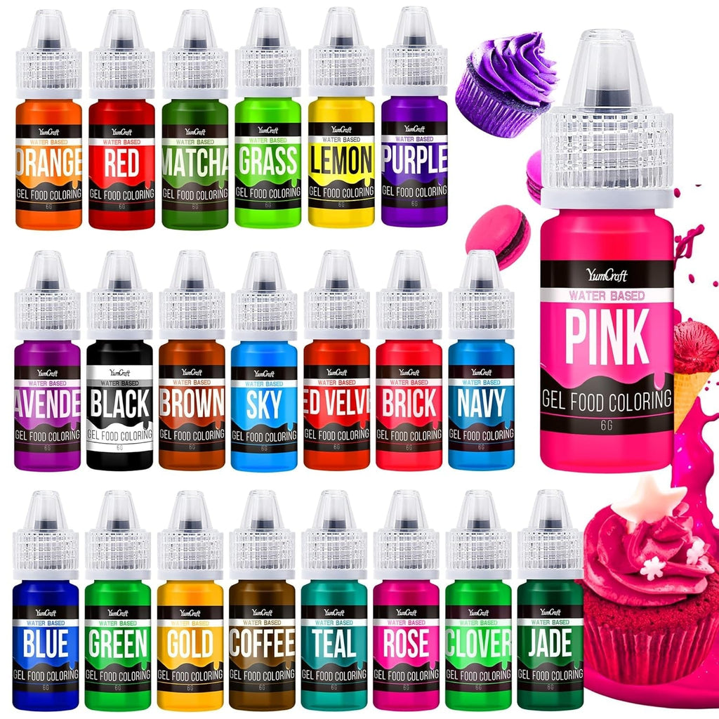 Colorant alimentar în gel - 22 de culori x 6G, colorant alimentar în gel foarte concentrat pentru prăjituri, copt, ouă de Paște, băuturi - Colorant alimentar fără zahăr pentru fondant, glazură, slime, decorarea torturilor