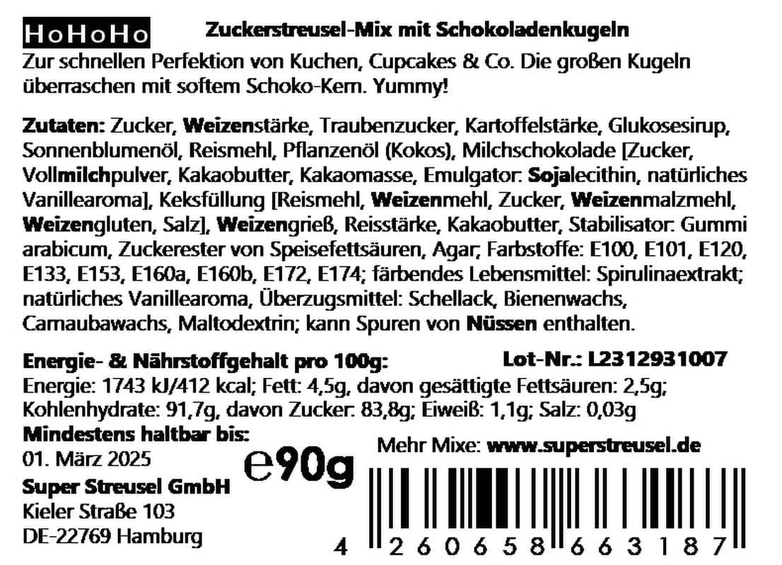 Super Streusel Hohoho, weihnachtliche Streusel, 90 Gramm Streusel Naty Shop