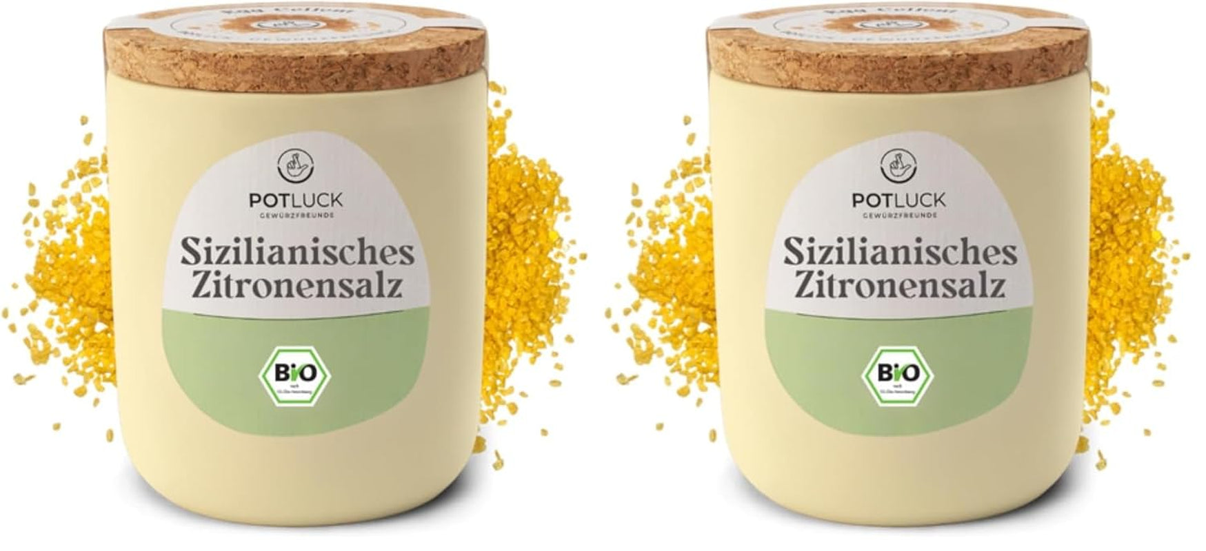 Potluck | Bio Sizilianisches Zitronensalz | Gewürzsalz für Fisch, Meeresfrüchte, Gemüse, Salat und Dressings | 140g im Keramiktopf
