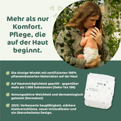 Naty BioEmbrace Babywindeln, Größe 3 (4–9 kg) | 100 % pflanzliche Materialien, sanft zur Haut | Atmungsaktive Weichheit, dermatologisch getestet, hervorragende Absorption | 100 Stk.