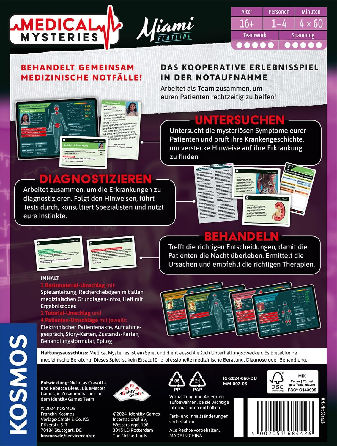 KOSMOS 684426 Medical Mysteries – Medizinisches Koop-Rollenspiel „Medical Crime Files“ in Miami für Kinder ab 16 Jahren