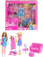 Barbie - Set de modă cu păpușă și dulap cu haine, accesorii și mobilier de salon, distracție de coafare de lungă durată, pentru copii cu vârsta de 3 ani și peste, HPL78
