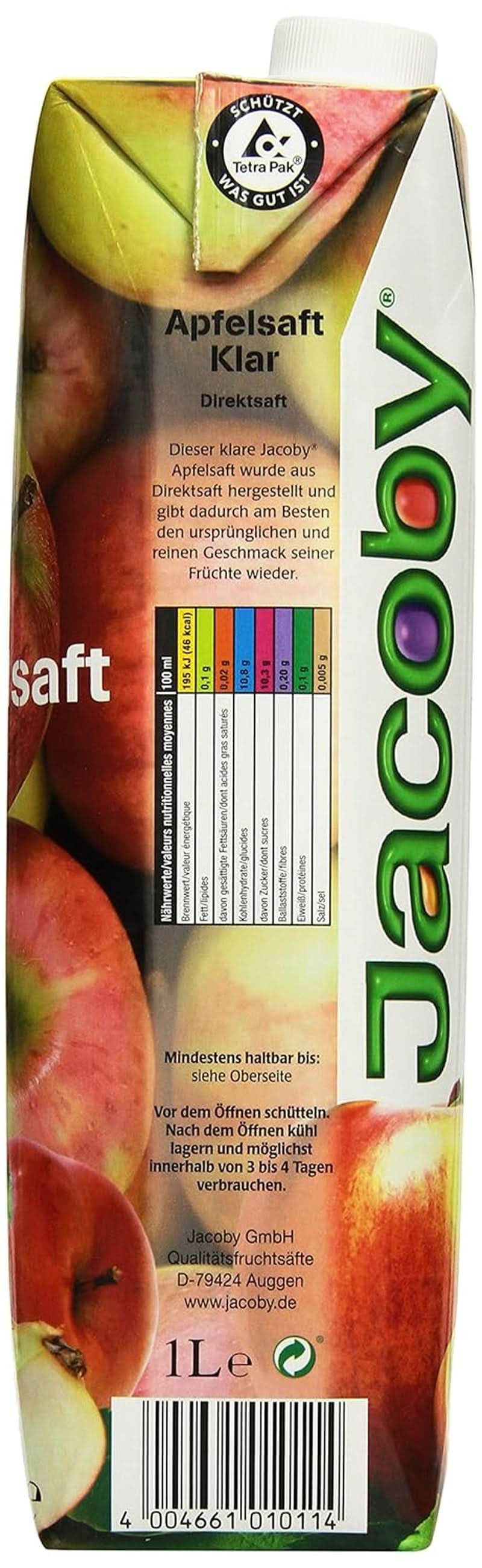 Jacoby 100 % klarer Apfelsaft, 6 x 1 Liter Alkoholfreie Getränke Naty Shop