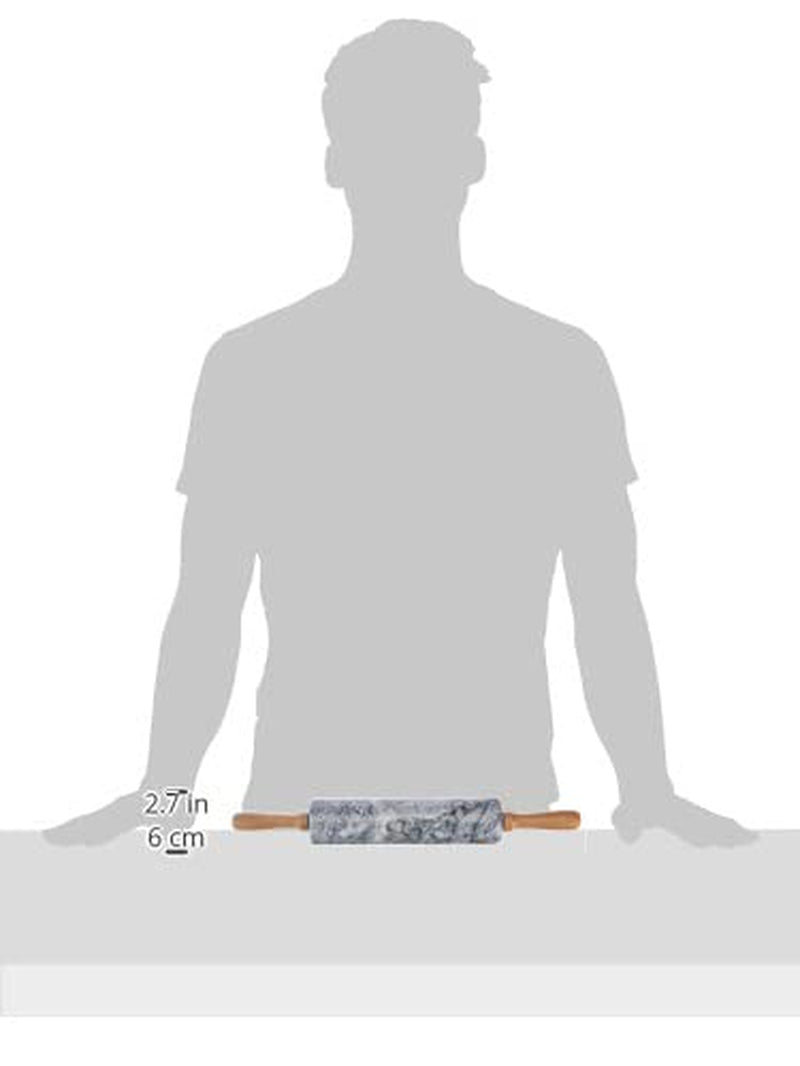 Küchenprofi Teigrolle aus Marmor mit Holzablage in der Farbe Grau-Braun, Maße: 5,9cm x 5,9cm x 47,3cm, 10 0248 10 47