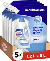 Sagrotan Waschmittel für Wäschehygiene Sky Fresh Nachfüller – desinfizierende Wirkung, für hygienisch saubere und frische Wäsche Waschmittel Naty Shop Set 5 x 1,2 Liter