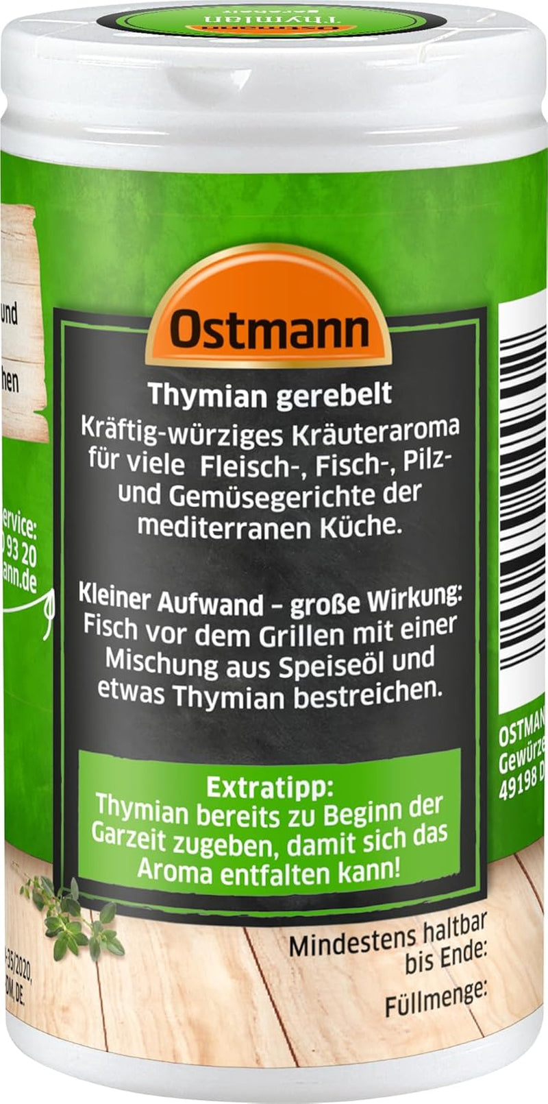 Ostmann Thymian gerebelt 15 g Thymian-Gewürz für viele Fleisch-, Fisch-, Pilz-, und Gemüsegerichte der mediterranen Küche, Menge: 1 Stück