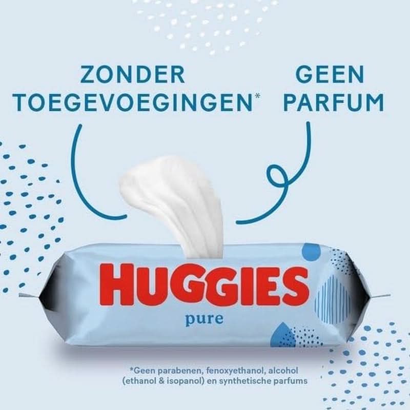 Huggies Pure Baby Wipes 18er-Pack (insgesamt 1008 Tücher) – 99 % reines Wasser – parfümfrei für sanfte Reinigung und Schutz Baby-Feuchttücher Naty Shop