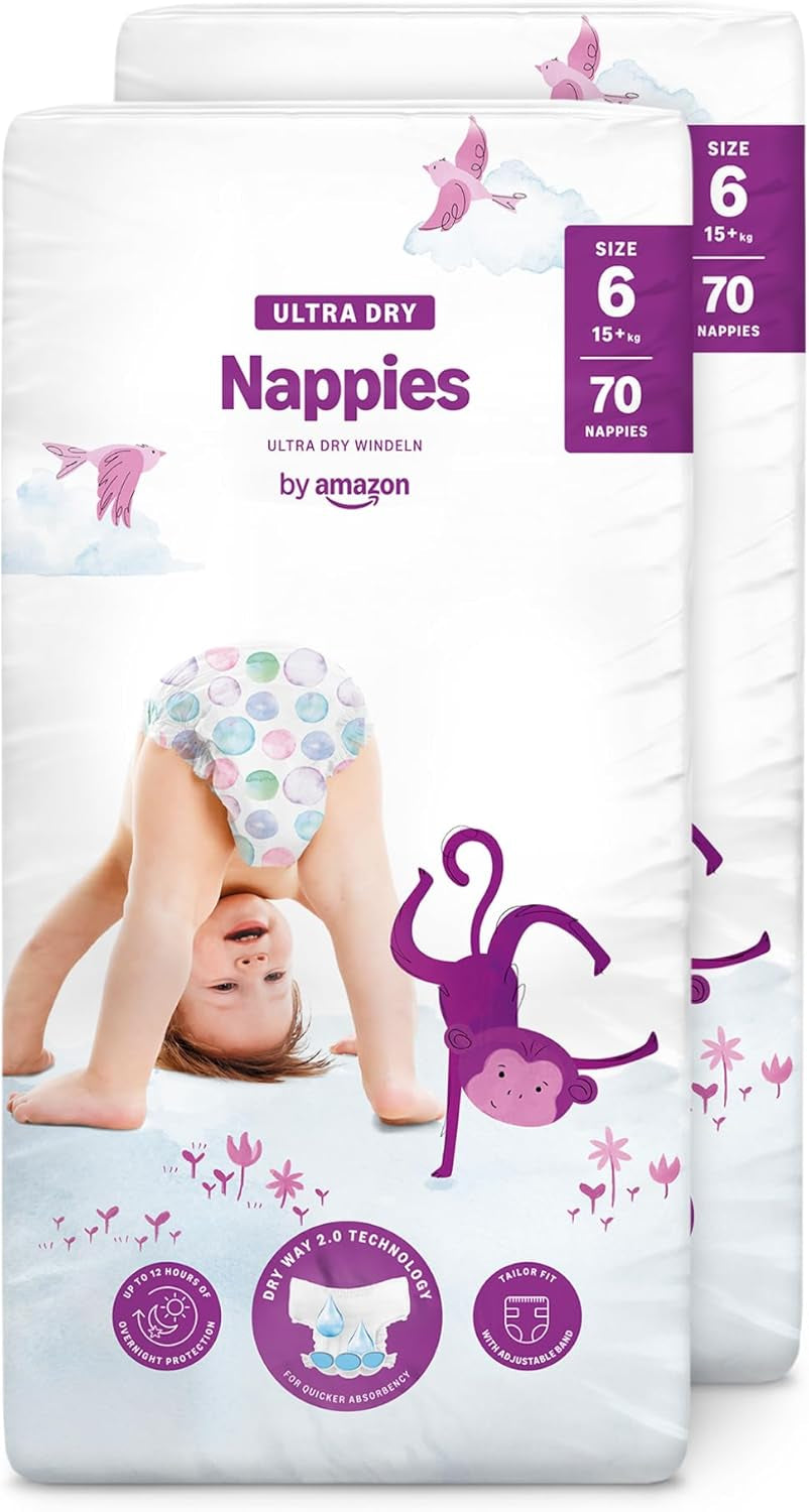 Amazon Ultra Dry Windeln, Größe 1 (2–5 kg) – Monatsbox, Weiß, 96 Stück (2 Packungen à 48 Stück) (ehemals Marke Mama Bear, identisches Produkt)