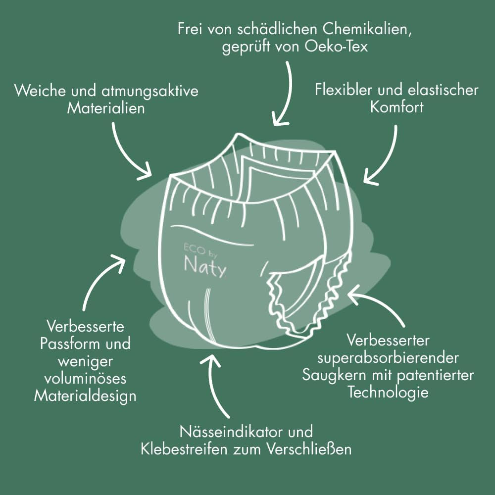 Naty FreeMovers Babywindeln | Zertifizierte hautfreundliche Windelüberhosen | Weich und parfümfrei | Saugfähig und auslaufsicher | Dermatologisch getestet Größe 5 (12–18 kg) | 80 Stück
