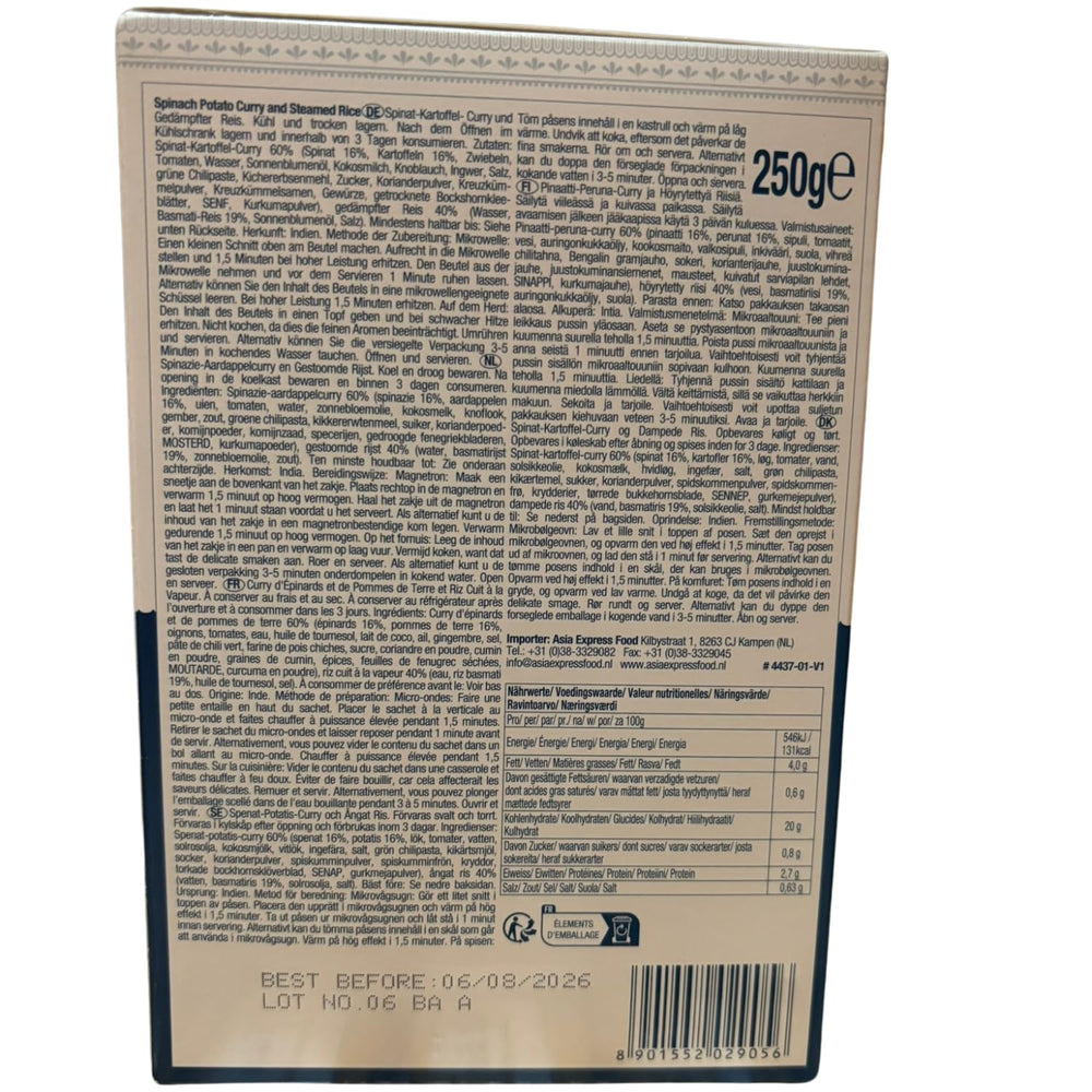 ASHOKA – Instant-Curry mit Spinat, Kartoffeln und Reis – (1 x 250 g)