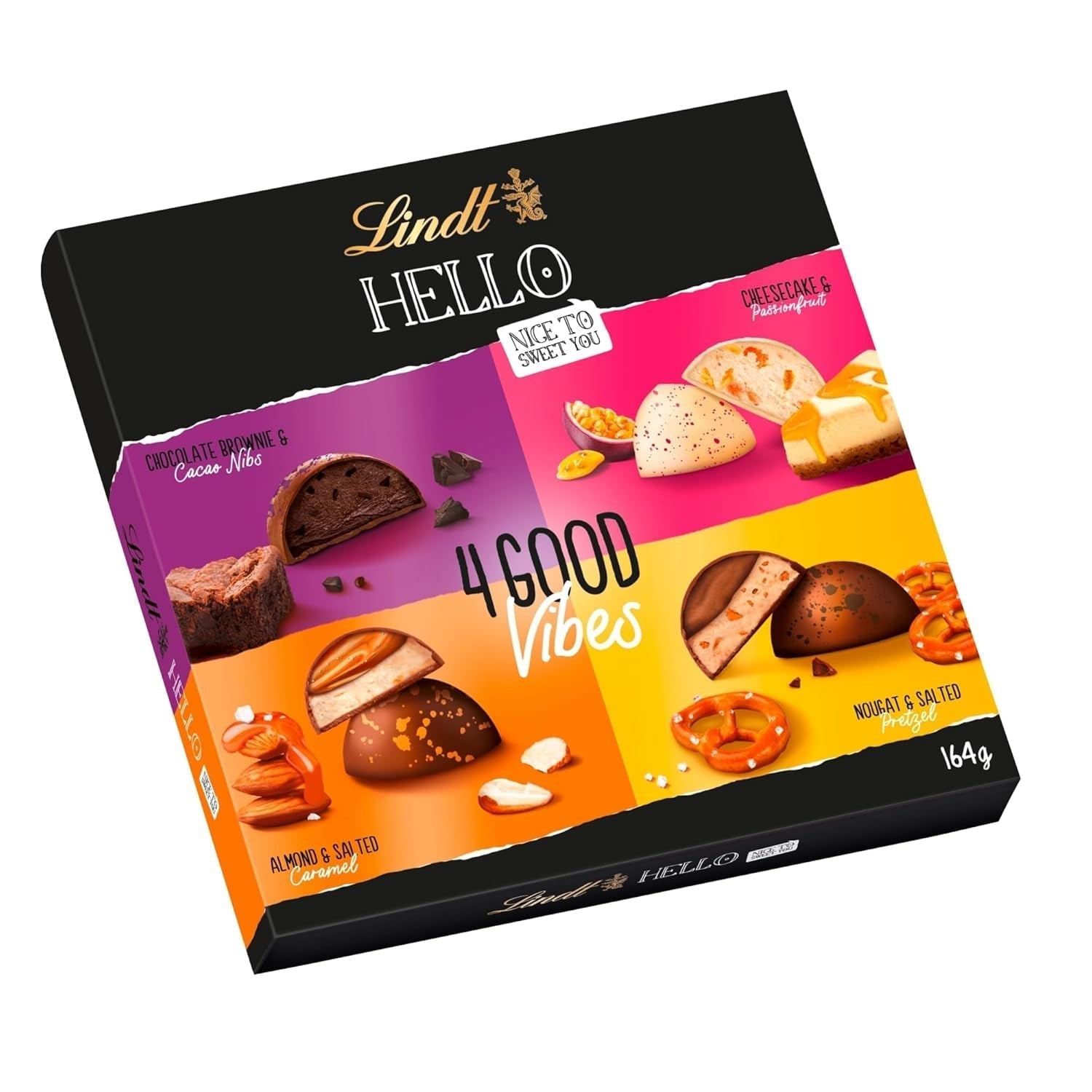 Lindt Schokolade HELLO 4 Good Vibes | 164G | 4 Verschiedene HELLO Pralinen Zum Teilen Oder Selber Genießen | Schokoladengeschenk Naty Shop
