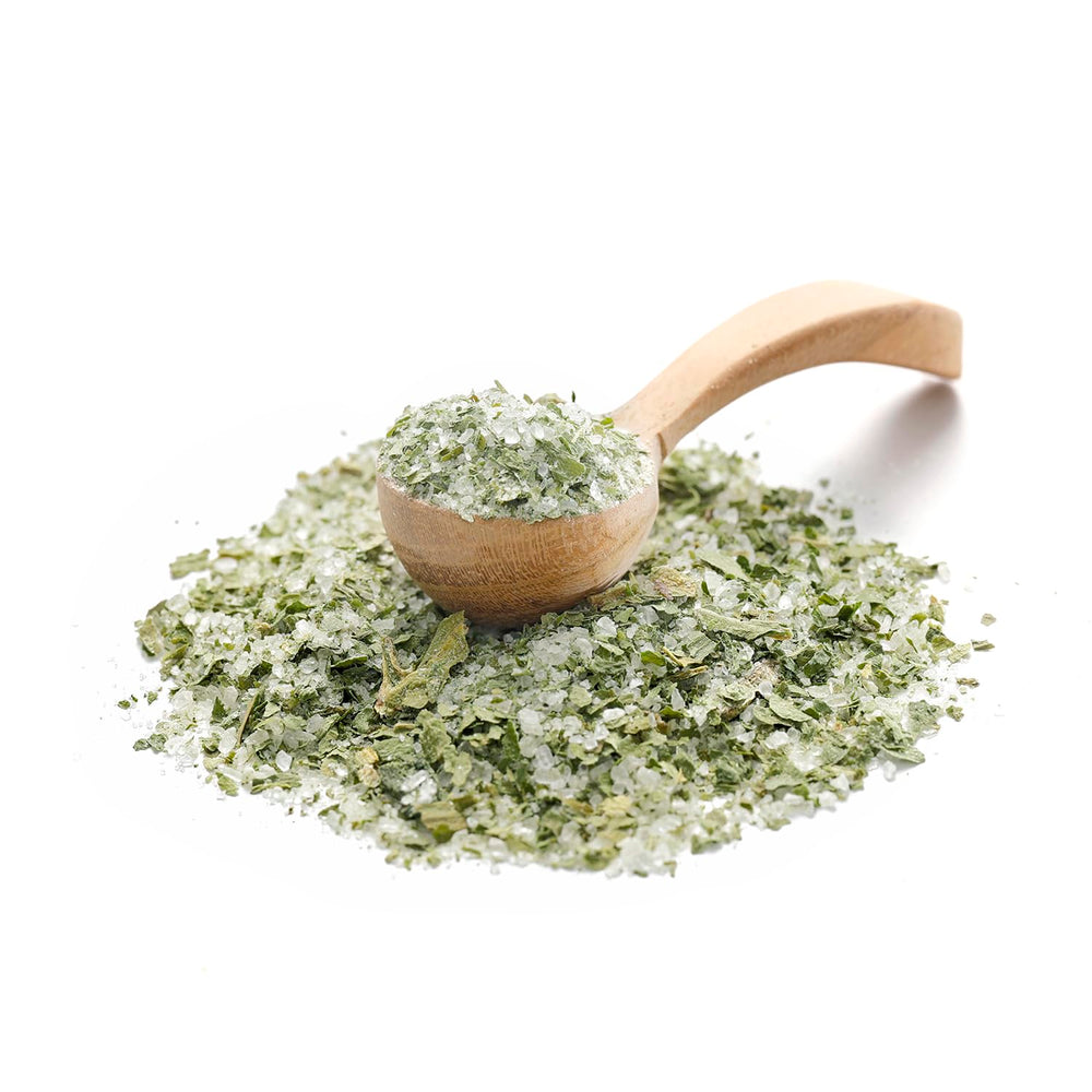 Ankerkraut Bärlauch Salz, Lecker Fleisch und Salat Verfeinern, Knoblauchartiges Gesmack Aroma, Kräuter mit Gewürzen zum Kochen, 110 g im Korkenglas