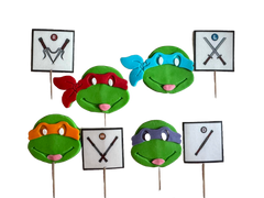 Set 8 decoratiuni comestibile din zahar, Testoasele Ninja Decoratiuni din Pasta de Zahar Nati Shop