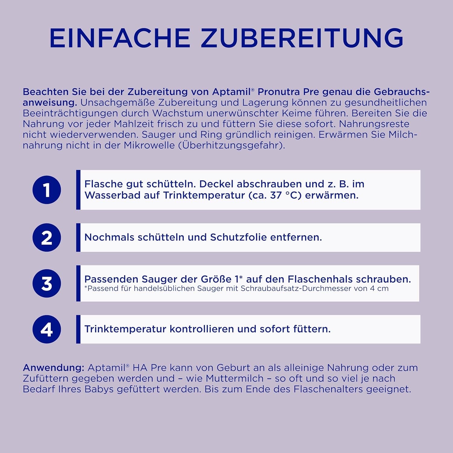 Aptamil HA Pre Ready to Drink – Hydrolysierte Milch für Säuglinge ab der Geburt – 4 x 2 x 90 ml