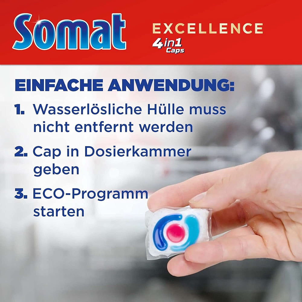 Somat Excellence 4In1 Caps (141 Caps), schnell auflösendes Geschirrspülmittel Naty Shop Kitchen Detergents