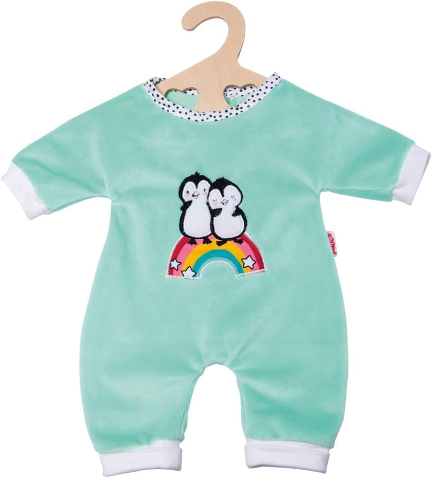 Heless 1181 - Salopă pentru păpușă cu design de pinguin cu buline, confecționată din velur moale cu broderie de înaltă calitate, mărimea 28 - 35 cm