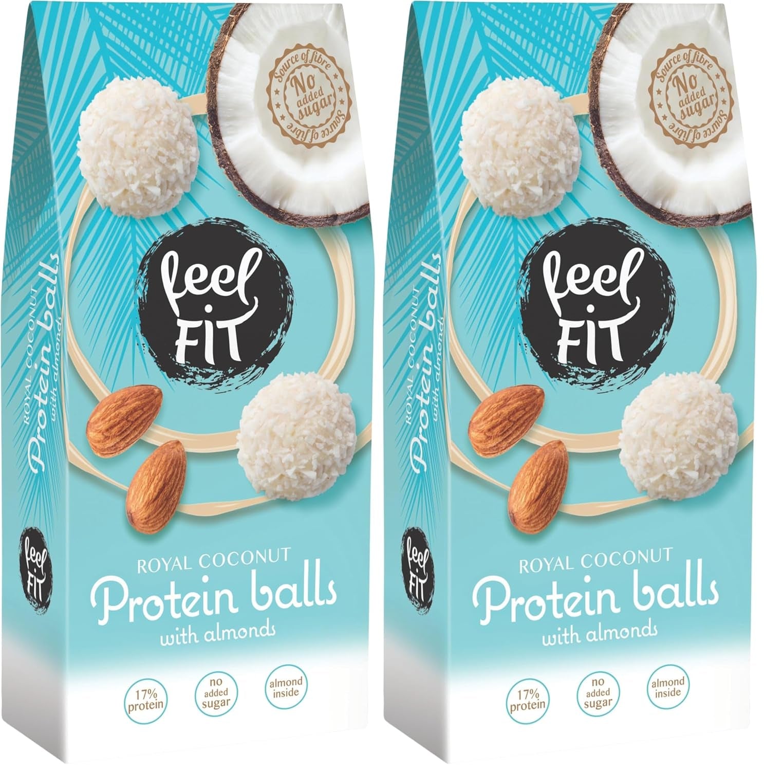 Zuckerfreie Kokospralinen mit Mandeln, Feel FIT, ohne Zuckerzusatz, 17 % Protein, 63 g