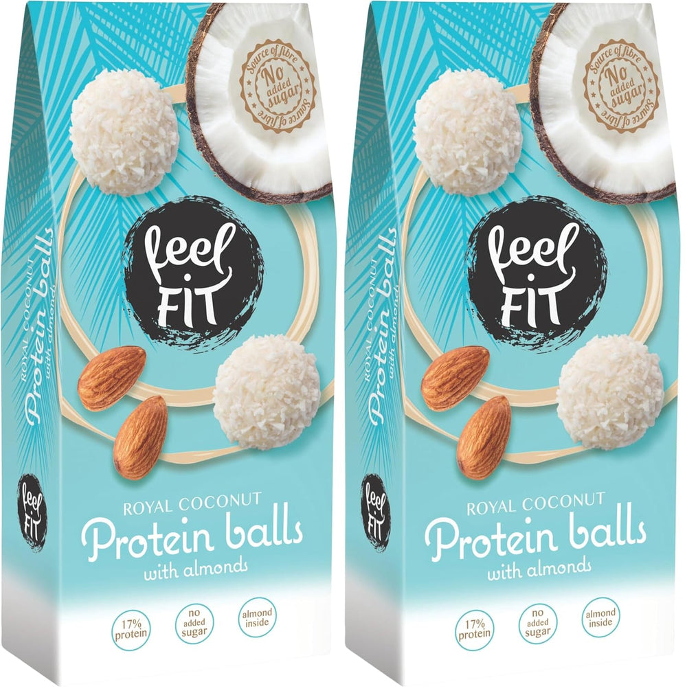 Zuckerfreie Kokospralinen mit Mandeln, Feel FIT, ohne Zuckerzusatz, 17 % Protein, 63 g