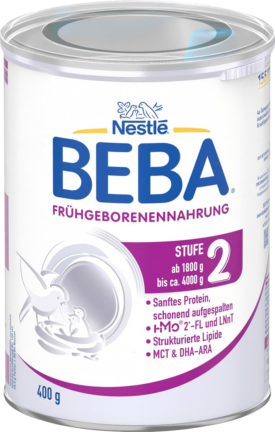 BEBA Frühgeborenennahrung Stufe 2 – Frühgeborene nach Krankenhausentlassung, Babynahrung, Babymilchpulver, 1 Packung (1 x 400 g)