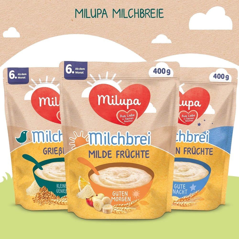 Milupa Milchbrei Vollkornfrüchte – Brei für Kinder ohne Palmöl, ab 6 Monaten – 4 X 400 G (2er Pack) Mutter und Kind Naty Shop