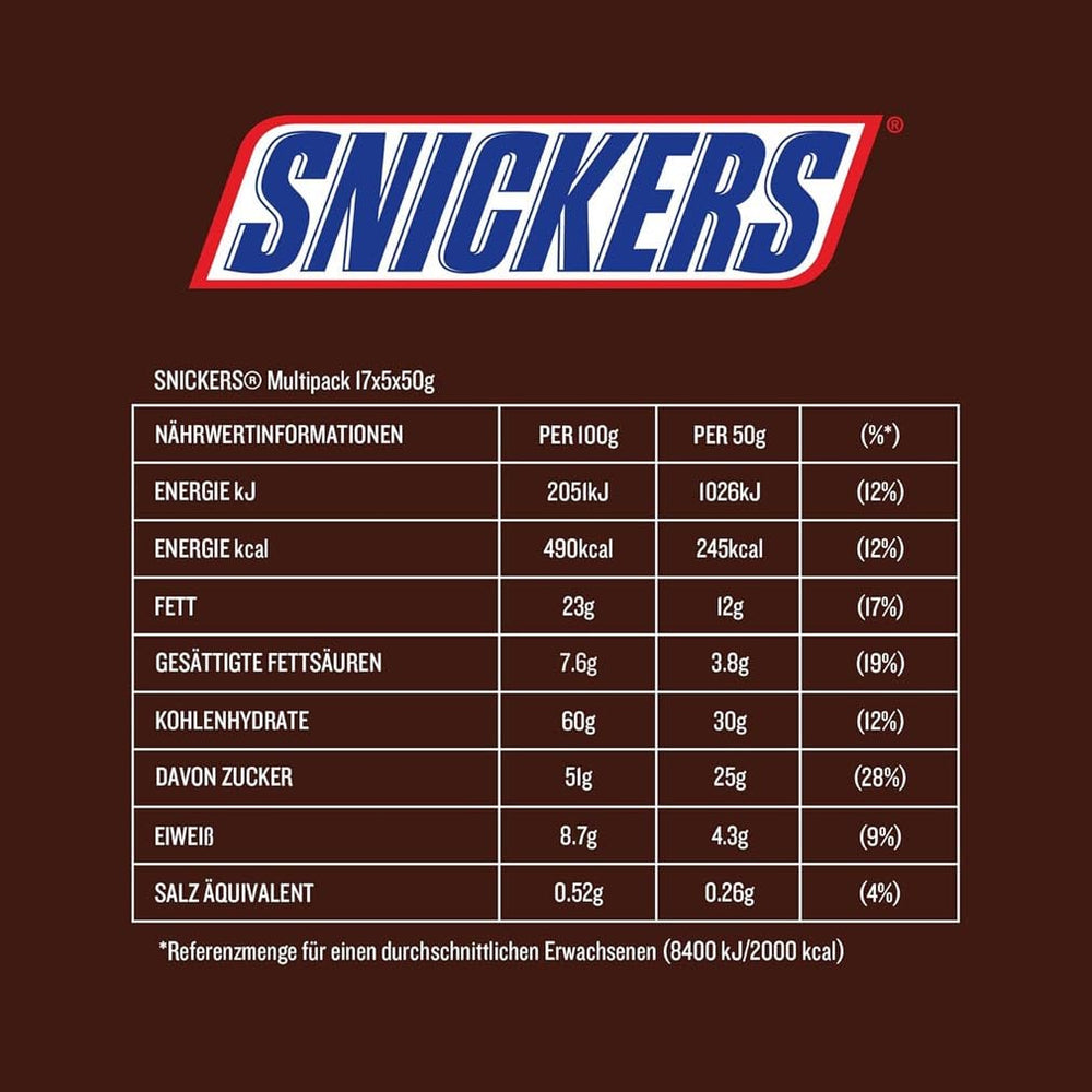 Snickers Schokoriegel Erdnuss-Karamell 5er-Packung | Snack-Fußball | (1 x 5 x 50g)
