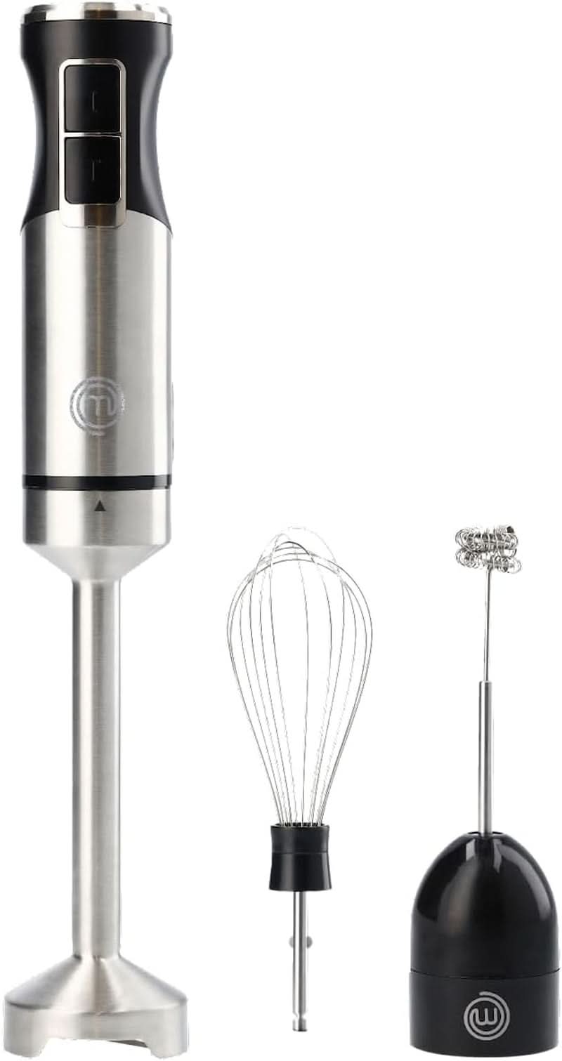 Masterchef Stabmixer, Pürierstab Mit Spritzschutz, Zauberstab Küchengerät, Elektrischer Mixstab Hand Blender Mit 2 Geschwindigkeiten, Eintauchfunktion, Spülmaschinenfeste Komponenten, 200W, Schwarz Kitchen Naty Shop 3 In 1 (Edelstahl)