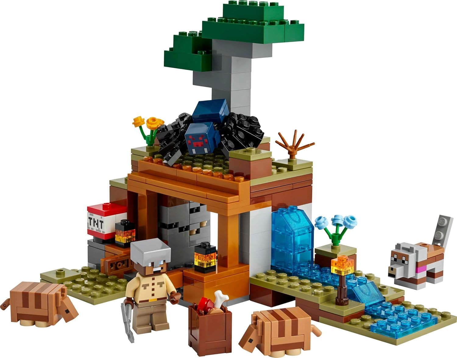 LEGO Minecraft Die Expedition zur Gürteltiermine – Interaktives Gamer Spielzeug mit Höhlenspinne- und Wolfsfiguren – TNT-Funktion – Gaming Geschenk für Jungen und Mädchen ab 8 Jahren – 21269