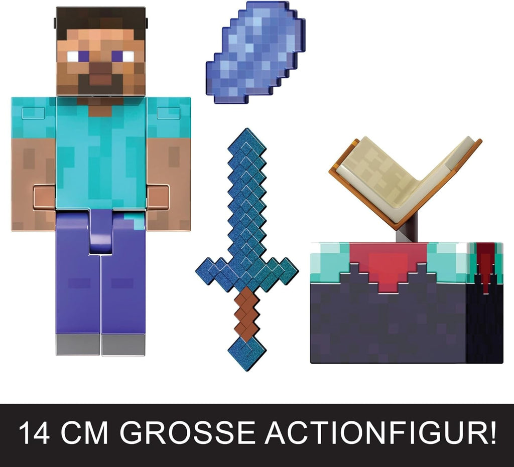 Mattel Minecraft Diamond Level Steve figurină de acțiune cu 3 accesorii, figurină de colecție, figurină la scară reală de aproximativ 14 cm și design pixelat HXM84 Action figures Naty Shop
