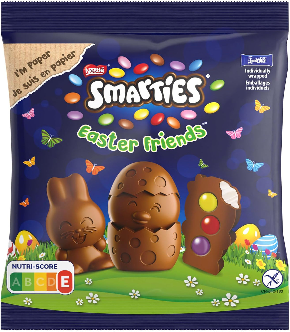 NESTLÉ SMARTIES Osterfreunde, Figuren zum Thema Ostern, aus feiner Vollmilchschokolade mit cremiger Füllung und farbigen Mini-Linsen mit SMARTIES-Schokolade, 1 Packung (1 x 65g)