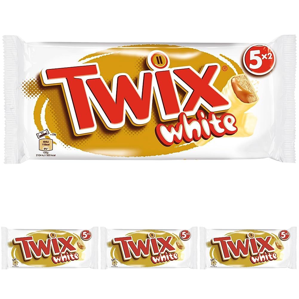 Twix weiße Schokoriegel | Karamell, Kekse, weiße Schokolade | Schokoladen-Multipack | 5 Riegel (5 x 46 g) (4er-Pack)
