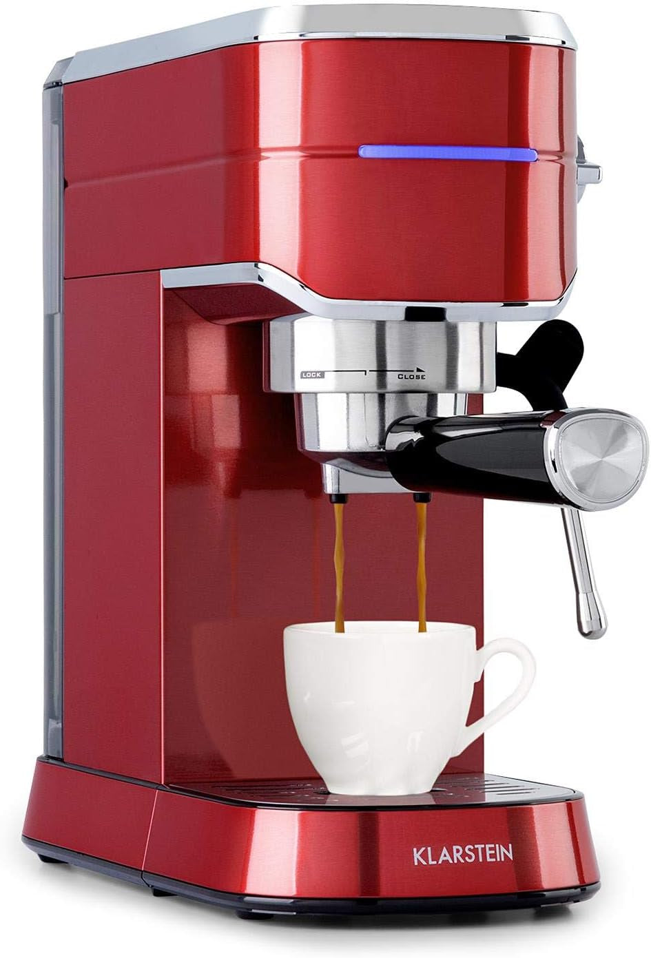 Klarstein Futura Espressor, Espressor cu Filtru Portabilă, 1450 W, 20 bar, Calitate Barista, Duză Dublă, Stop debit, Espressor cu Filtru Portabilă, Funcție de Spumare a Laptelui, Argintiu