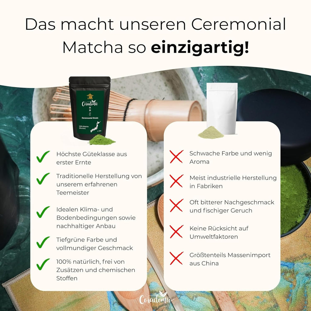 Matcha de calitate ceremonială din Japonia – pudră de matcha 100% naturală, măcinată manual din prima recoltă, ceai verde japonez original în cutie de 40 g – calitate pură și tradițională