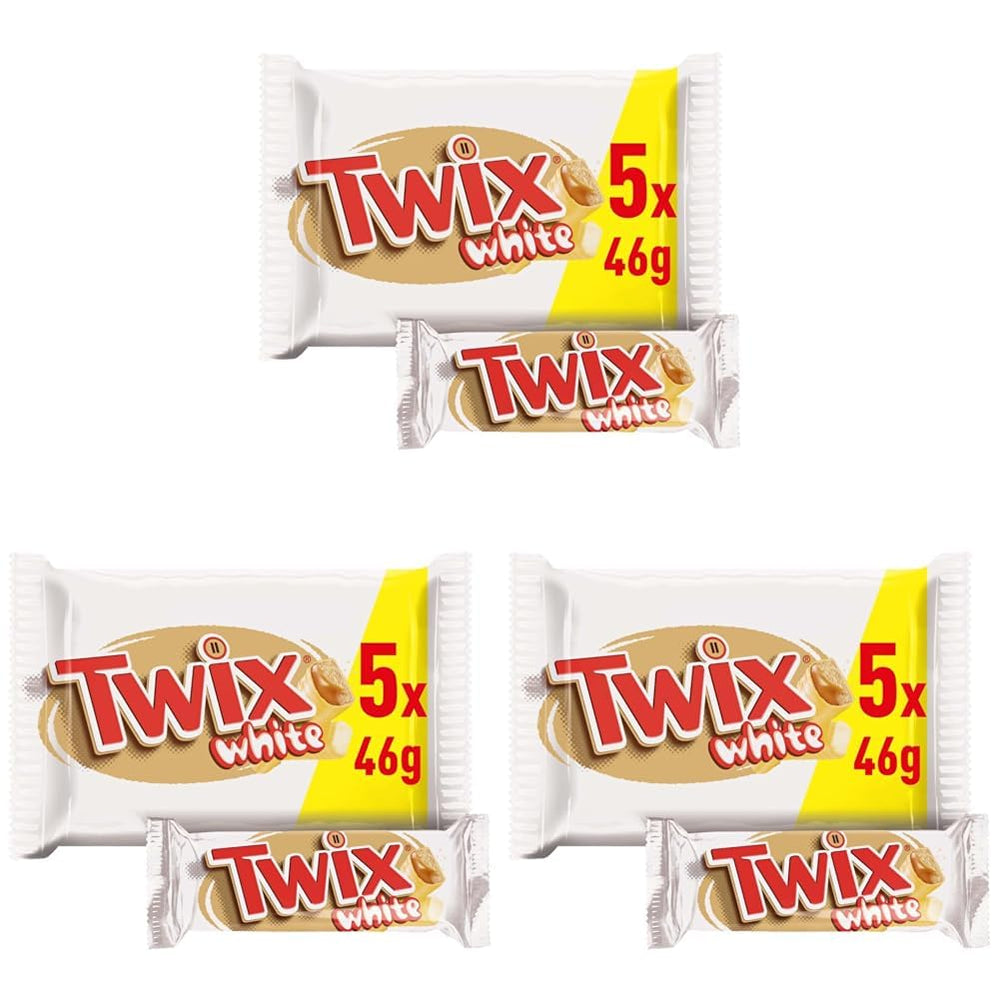 Twix weiße Schokoriegel; Karamell, Kekse, weiße Schokolade; Mehrfachpackung Pralinen; 5 Riegel (5 x 46 g)