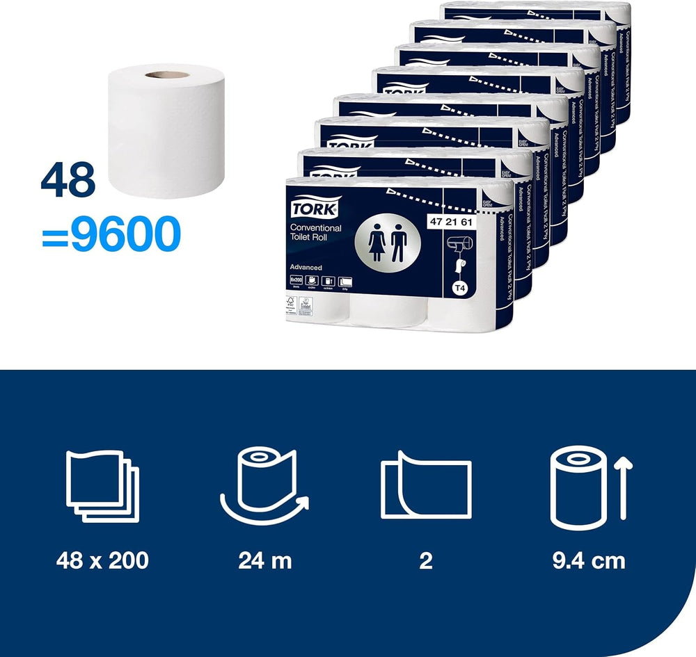 Hârtie igienică Tork Small Roll White T4, Advanced, 2 straturi, 48 × 200 foi, 472161