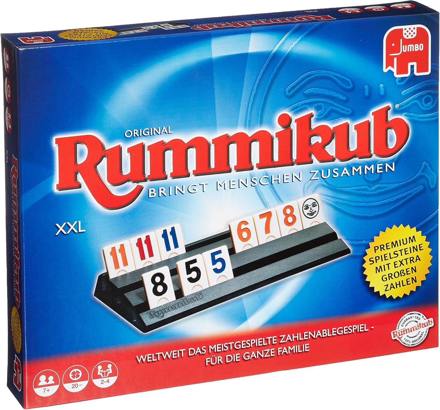 Jumbo Spiele Original Rummikub Classic – der Spieleklassiker unter den Gesellschaftsspielen – für Erwachsene und Kinder ab 7 Jahren JUM17571 Mehrfarbig 2,7 x 3,7 cm