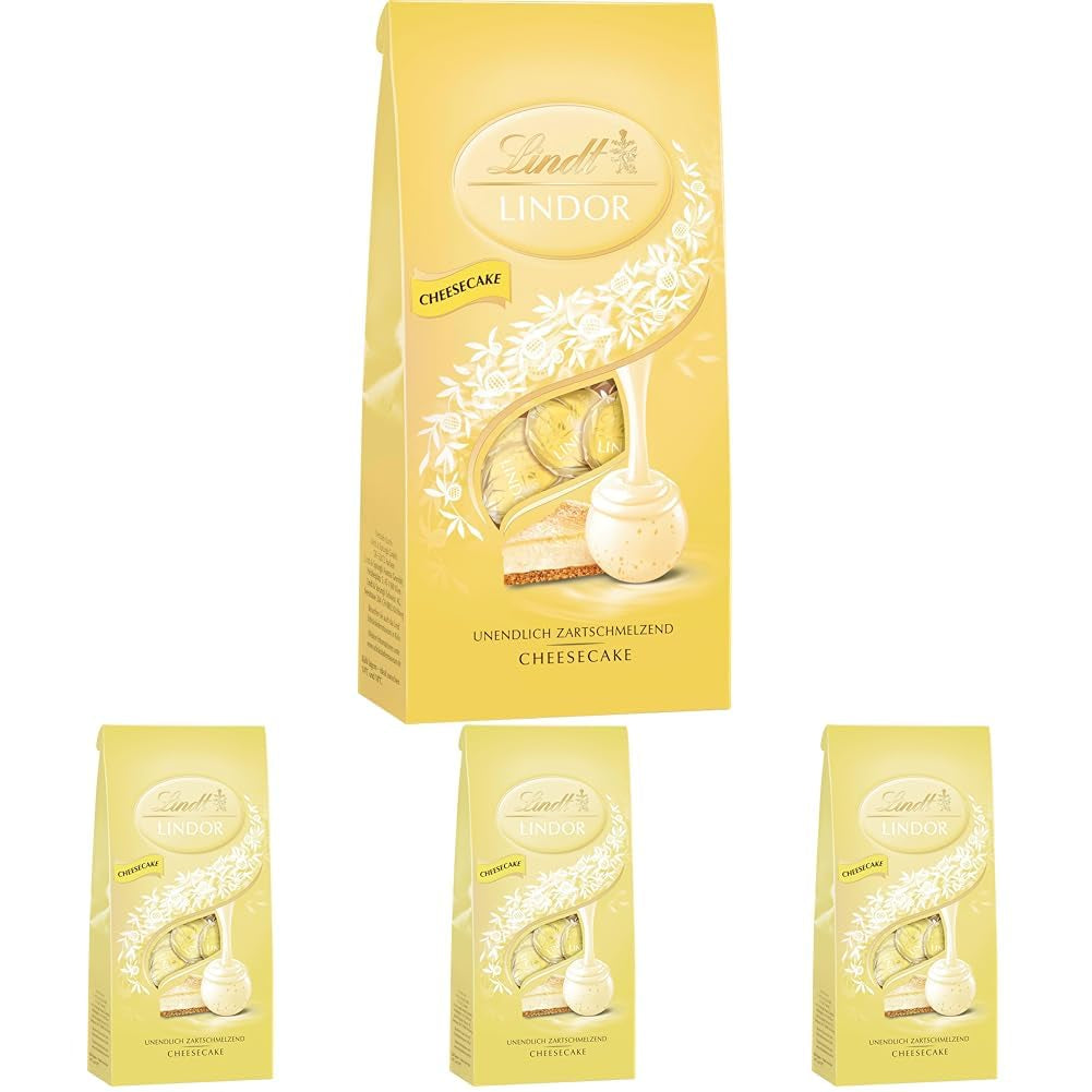 Lindt LINDOR Schokoladen-Käsekuchenbällchen | 137g Beutel | Milchschokolade mit zartschmelzender Käsekuchenfüllung | Geschenk aus Schokolade | Geschenk aus Schokolade | LINDOR 75 Jahre (4er Pack)
