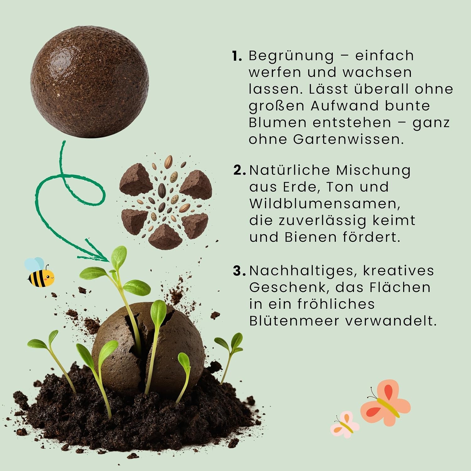 Danke Blumensamen Als Gastgeschenk (10Er Set Samenbomben) - Kleine Dankeschön Geschenke Als Mitgebsel - Blumenmurmeln Als Kleinigkeit Für Kollegen, Kinder Und Erwachsene